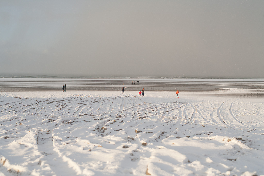 On a snow covered beach