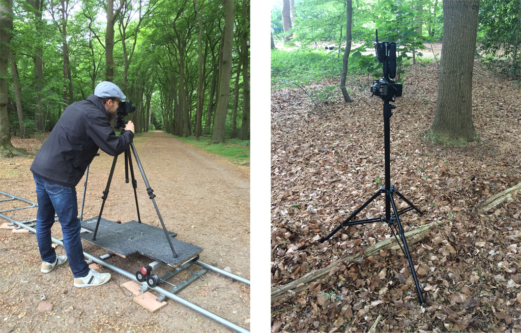 Setting up the camera and shot of the flash in the forest